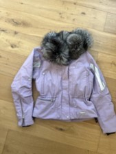 Lilac Killy Ladies Ski Jacket with Detachable silver fox Fur Collar Size 10