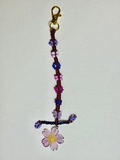 Beaded Charm Keychain Bag Charm Burgundy Cord Flower Pendant 6in Handmade