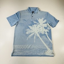 Oakley Polo Shirt Mens Large Blue Palm Tree Print Hydrolix Golf Performance