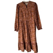 Universal Thread Dress Small Floral Long Sleeve Midi Boho Ruffle Peasant Fall