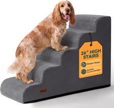 Dog Stairs for High Beds, 26" H 5-Step Pet Ramp for Small Medium Dogs