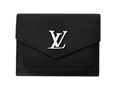 Louis Vuitton Soft Calfskin My Lockme Compact Wallet Black Rank AB