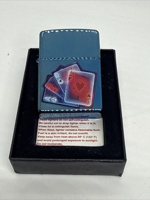 4 ACES TEXAS HOLD 'EM ZIPPO LIGHTER MINT SEALED IN METAL BOX with Papers
