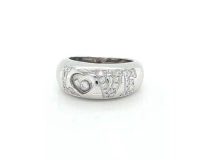 Chopard Happy Diamond 18k White Gold Love Dome Band Ring Size 4 w/Cert
