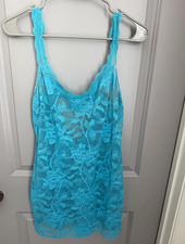 Victoria's Secret Blue Floral Lace Camisole Top, M, Adjustable Strap Stretch