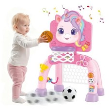 2 in 1 Basketball Hoop and Soccer Goal Set, Toddler Sports Toy for Unicorn