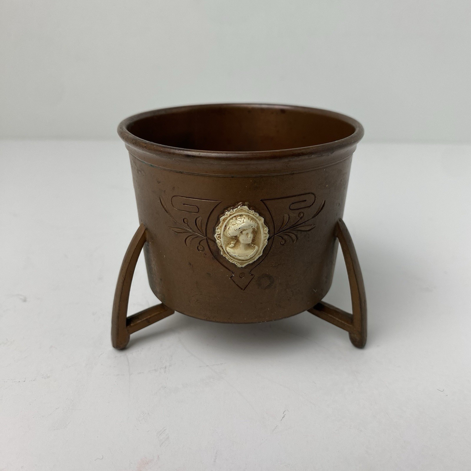 Benedict Athenic Bronze 1428 Footed Pot Planter Jar Cameo Arts & Crafts 2.75”