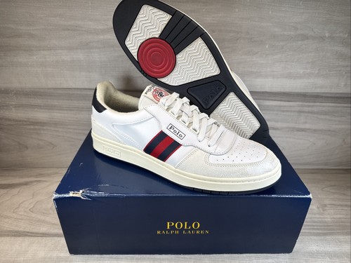 Polo Court Sneakers SK-ATH Ralph Lauren Tennis Shoes White Navy Red Size 11D EUC - Picture 2 of 23
