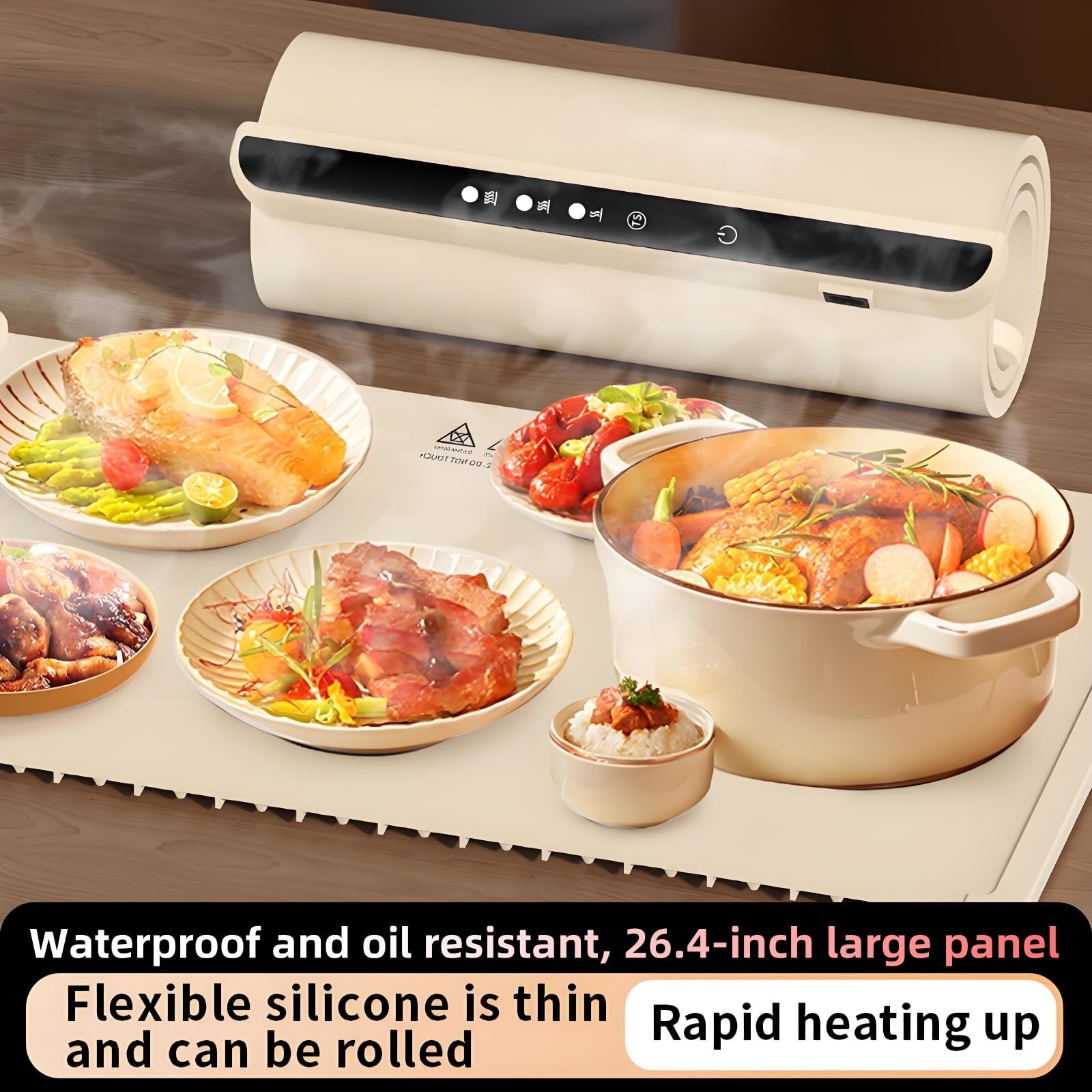 Food Warming Mat - Fast Heating Silicone Warming Tray with 3 Level Temperatur... thumbnail 3