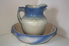 VTG Antique Blue & White Stoneware Pitcher and Bowl Brush McCoy Pottery