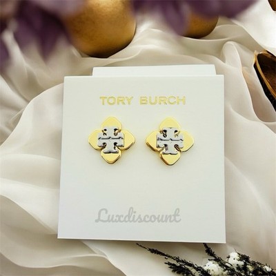 Tory Burch Logo Clover Two-Tone Stud Earrings