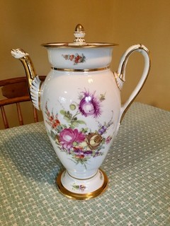 Antique Meissen Porcelain chocolate Coffee Pot Flowers cross cwords perfect