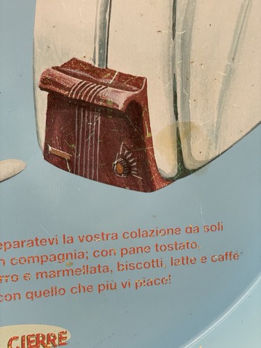 Vintage Happy Breakfast Metall Serviertablett Cierre Forli Italia blau gebraucht MCM - Bild 5 von 7