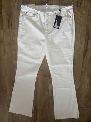 NWT RAG AND BONE Kinsley Low Rise Flare Optic White Jeans Sz 34 Fray Waist