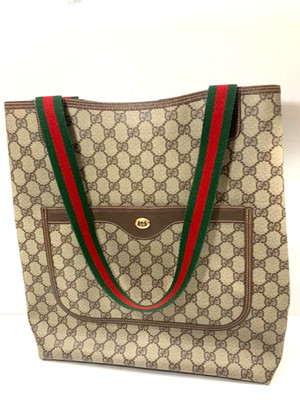      Authentic Gucci GG Monogram Sherry Line Tote Bag Brown PVC Canvas