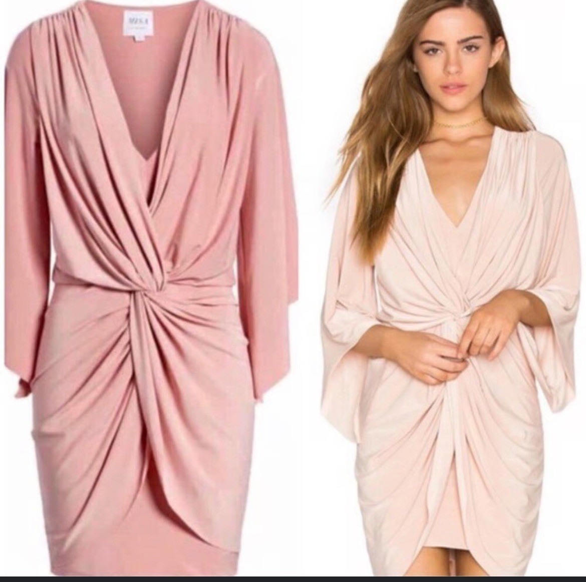 Misa Los Angeles Teget Twisted Maxi Dress Blush Pink Long Sleeve Size Xs