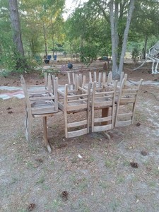 Old school library table and eight chairs