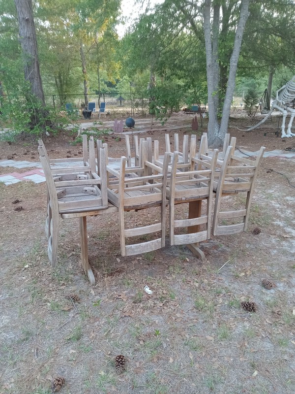 Old school library table and eight chairs