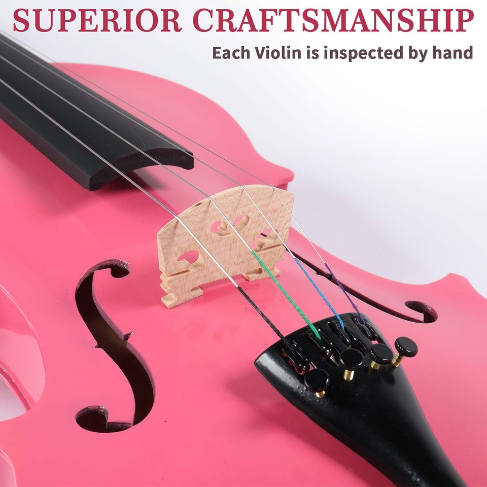 New 1/2 Size Kid Pink Basswood Acoustic Violin Fiddle with Case Bow ...