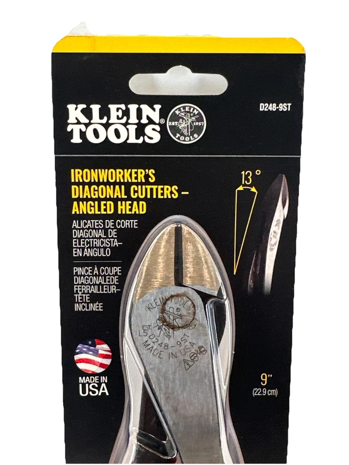 Klein Tools Ironworkers Diagonal Cutters Angled Head D248-9ST Bent-Nose Pliers - Image 3 of 4