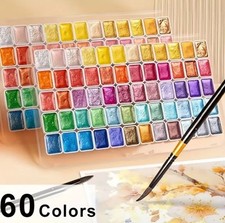 60 Color Professional Pearlescent Watercolor Set Intense Sparkle Light Fastness