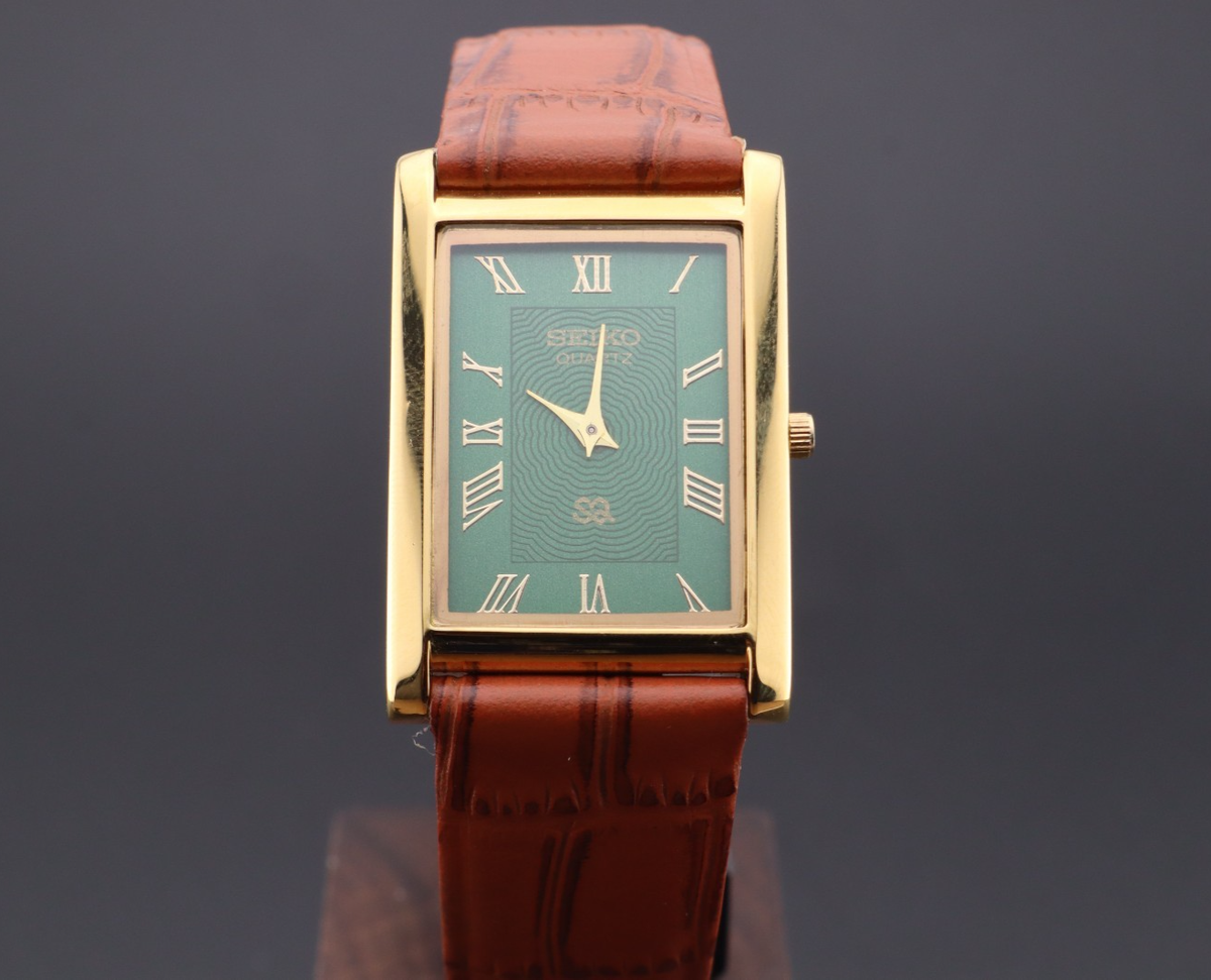 Vintage Seiko Slim Tank Green Dial Gentlemen's Quartz Wrist Watch