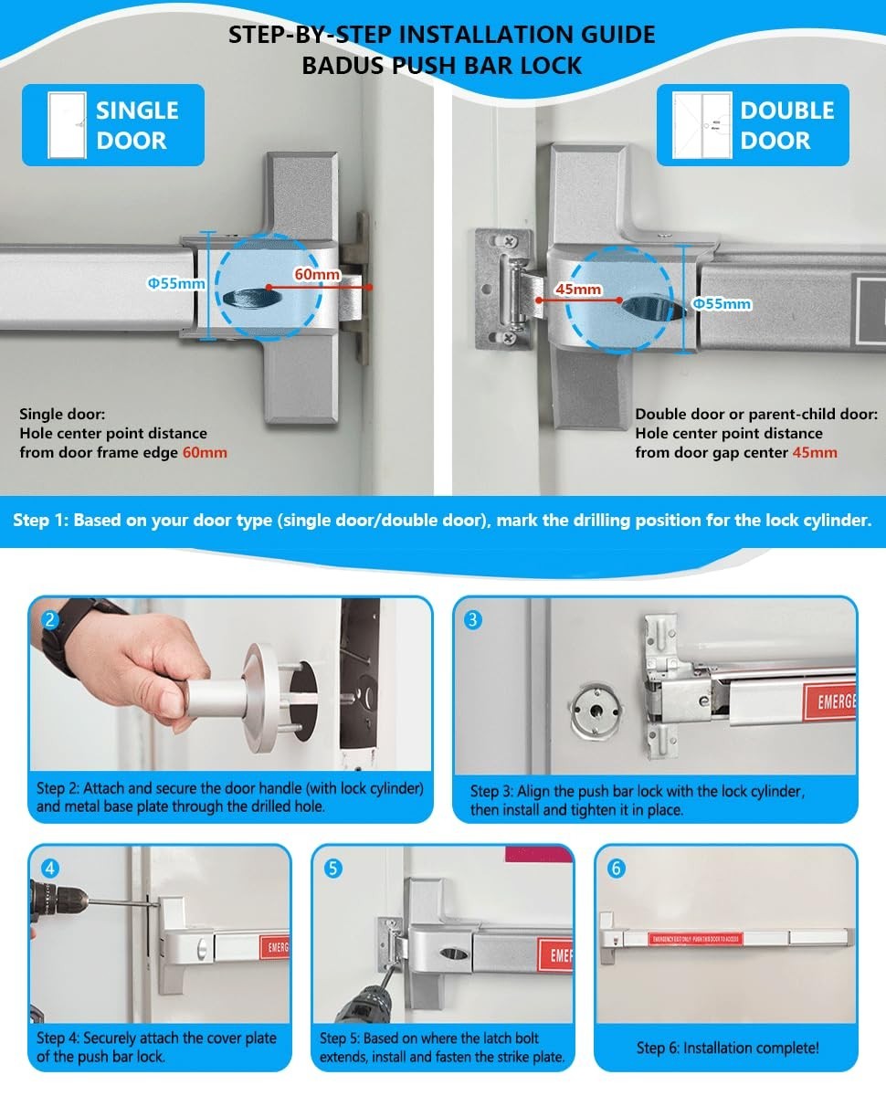 Commercial Panic Exit Door Push Bar 80cm Stainless Steel Emergency Lock