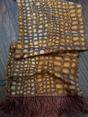 Leyla Mitra 100% Silk Scarf 56  X 11  Rectangular Geometric Bronze