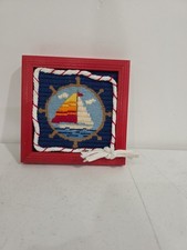 Small Needlepoint Sailboat Finished Framed Vintage. 6x6