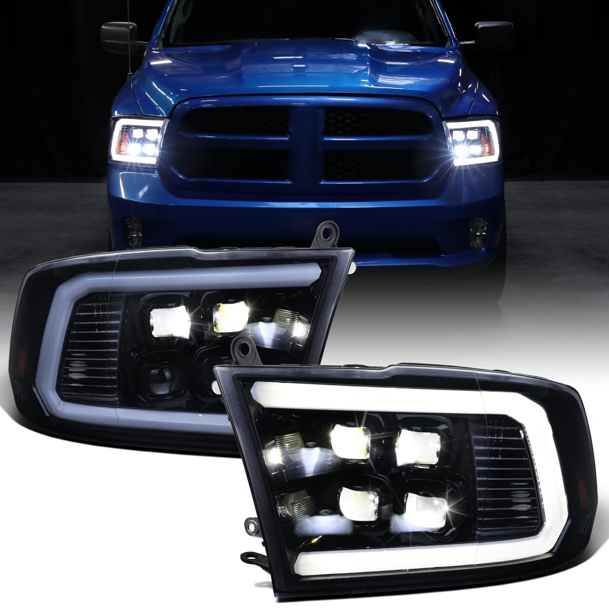- Fits 2009-2018 Ram 1500 2500 3500 Full LED Projector Headlights