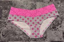 NWT VICTORIA'S SECRET PINK M POLKA DOT LACE BAND VINTAGE RARE HIPSTER PANTIES