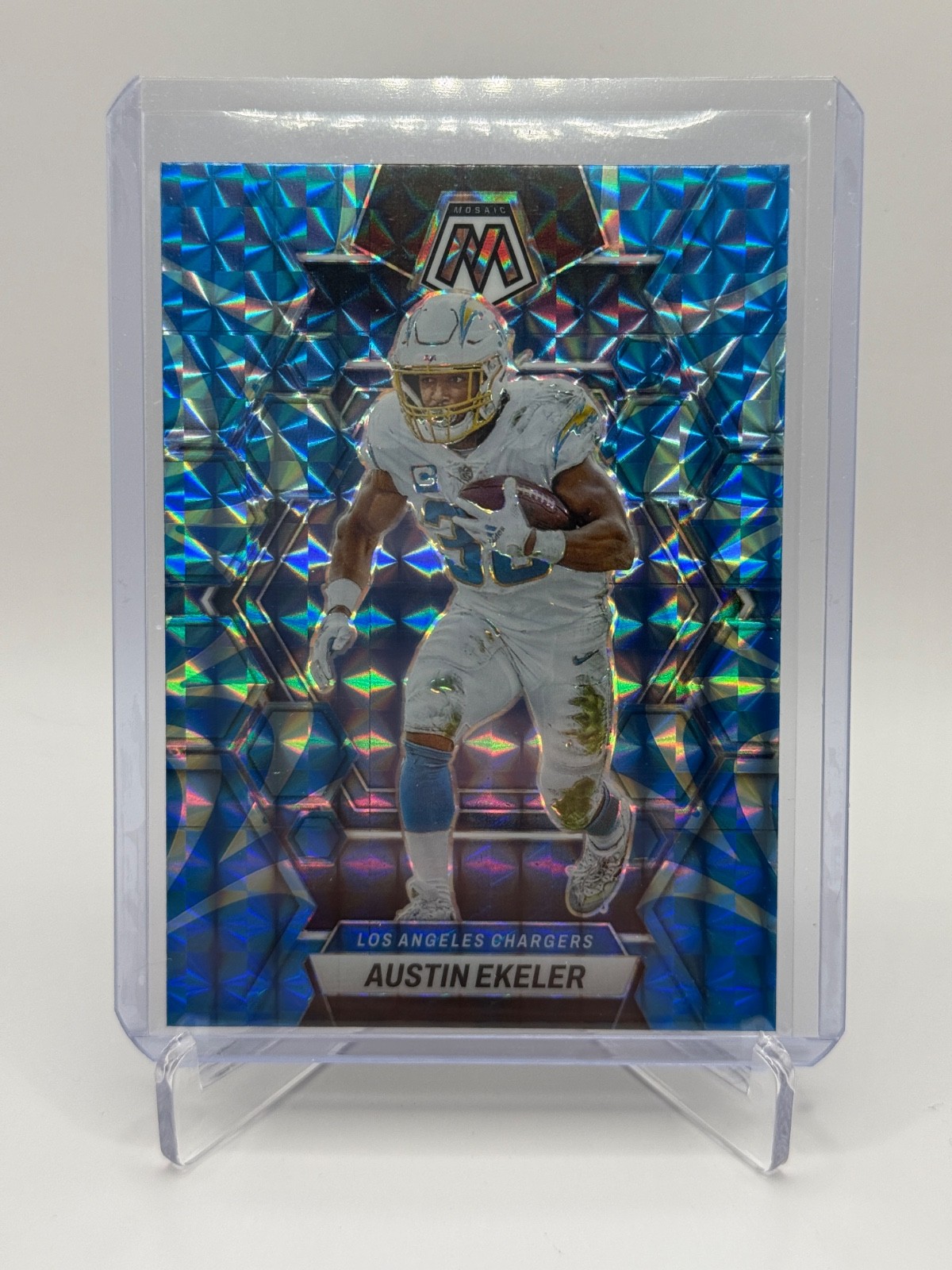 2023 Panini Mosaic Austin Ekeler Blue Mosaic Prizm #128 LA Chargers