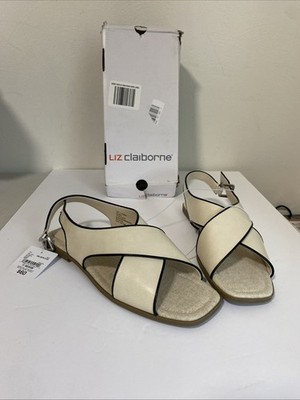 New Liz Claiborne Harmony Criss Cross Strap Sandals, Cream - Size 11M