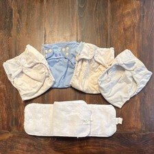 bumGenius Cloth Diapers x4 and Inserts x4 Lot White Blue Snaps one size