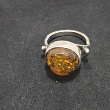Vintage Sterling Silver 925 Amber Ring Size 5 Green/ Yellow Unique Y2K Statement