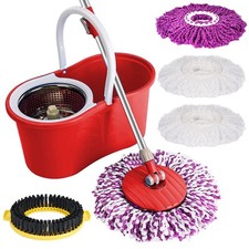 MOP & BUCKET SET MICROFIBER + 4 MOPS HEAD PADS BRUSH NEW 360 FLOOR MAGIC SPIN