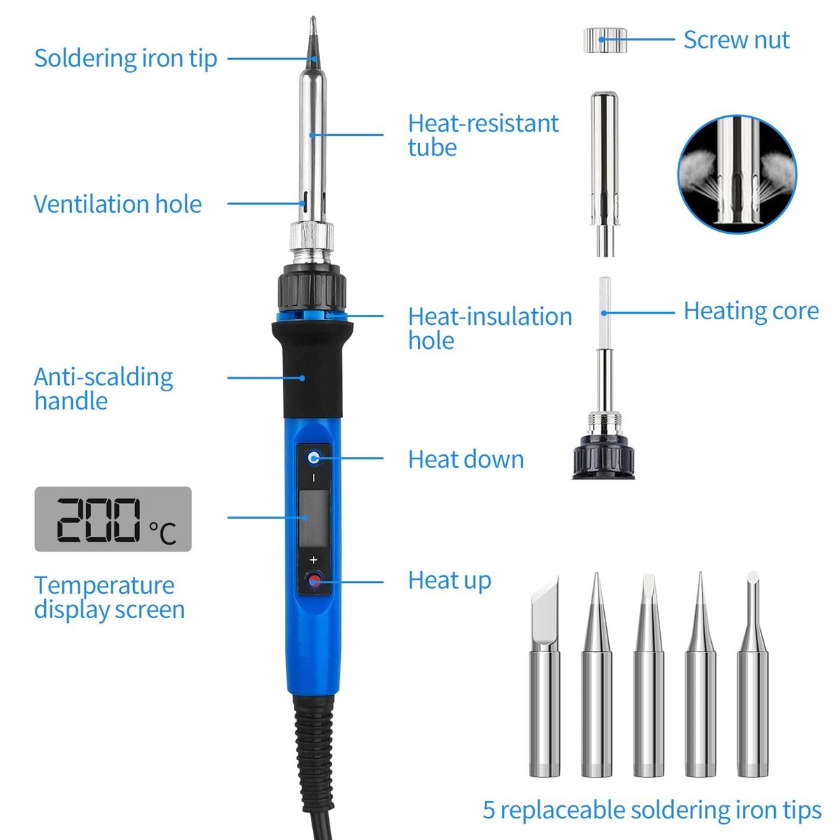 Kit Saldatore 80W Temperatura Regolabile 180-450°C | 15 Accessori Inclusi | Per Elettronica E Fai Da Te - Foto 3
