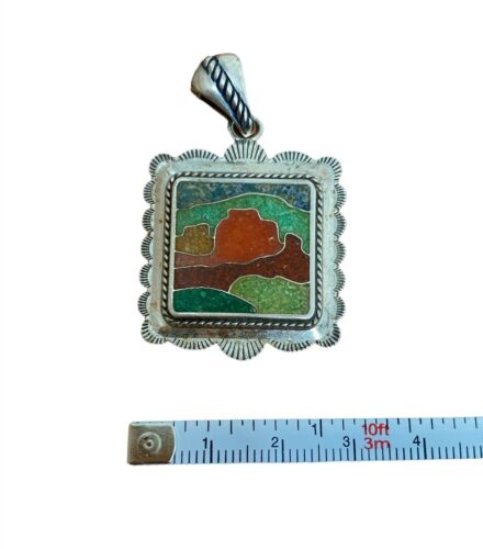 CAROLYN POLLACK RELIOS 925 Silver - Vintage Turquoise & Coral Pendant Green - Picture 3 of 6