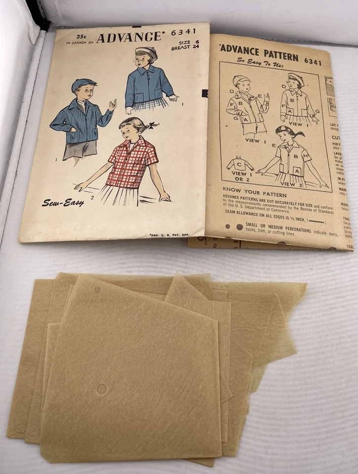 VTG 40s Advance 6341 Little Boys or Girls Size 6 JACKET 49er Shirt EASY Pattern - Image 4 of 4