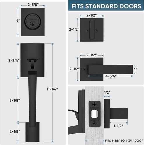 Front Door Handle Set, Heavy Duty Square Door Lever & Single Cylinder Deadbolt - Picture 6 of 14