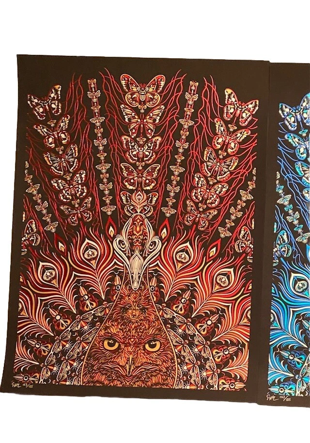 RARE FOIL Todd Slater Poster STRANGE ATTRACTION S/N Red BUTTERFLY Owl PEACOCk - Image 4 of 4