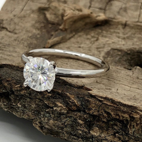 Moissanite Solitaire Engagement Ring Solid 14K White Gold 2.00 CT Round Cut