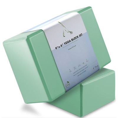 2 EVA Foam Yoga Blocks Balance Accessories Stretch Exercise Brick Prop - Green