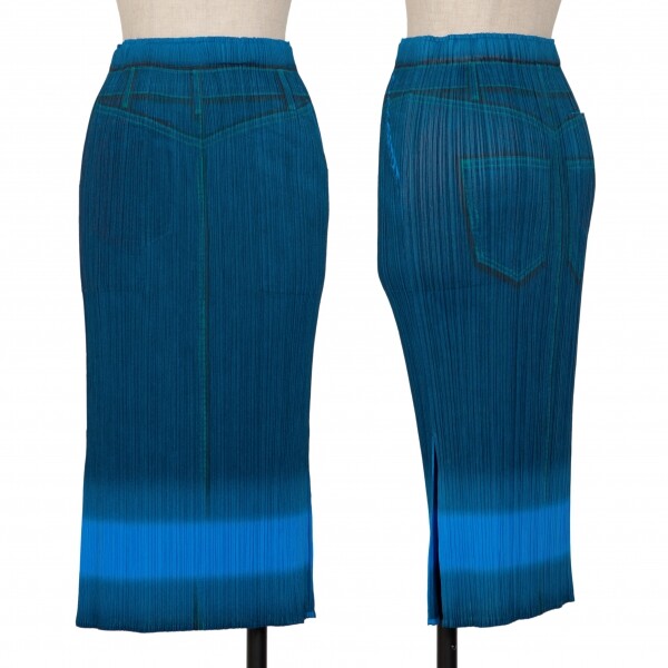 【AAKE】UTI PLEATS DENIM SK PLEATS PLEASE Denim Print Gradation Skirt Size 3(K-132163