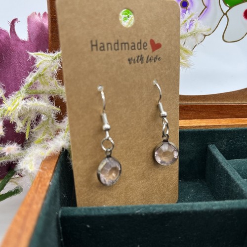 Hammered Metal Cased Clear Faceted Dangle Earrings With Nickel Free Backs #92 - Imagen 2 de 3