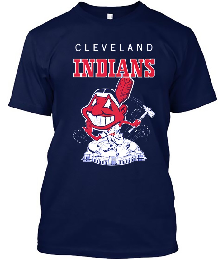 New Cleveland Indians Chief Wahoo est 1959 Gift S-2345XL Navy Cotton Shirt