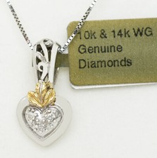 GENUINE DIAMONDS HEART PENDANT NECKLACE 10K WHITE GOLD  NWT  Free Shipping
