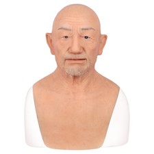 Old man Realistic Silicone Mask Hand Made Full Headwear Hood Halloween Cosplay