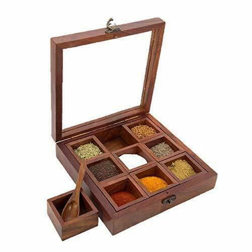 Top Glass Sheet Spice Rack Wooden spice box Container Spice Box Spice Spoon GIFT