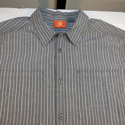 MERRELL CAMP BUTTON FRONT SHORT SLEEVE SHIRT Mens XXL Striped Gray - Afbeelding 1 van 3